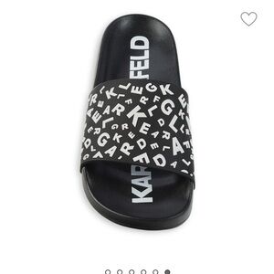 Karl Lagerfeld Black Slides with White Lettering